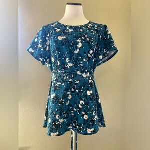 Lane Bryant Belted Floral Blouse Size 16